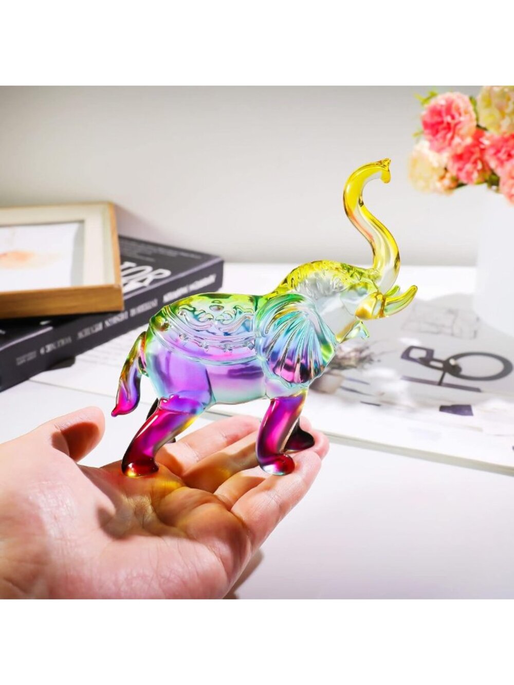 Handmade Colorful Crystal Elephant Figurine - Unique Gift for Elephant Lovers - Picture 5 of 7